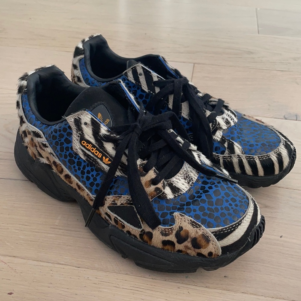 Adidas calf hair animal print sneakers